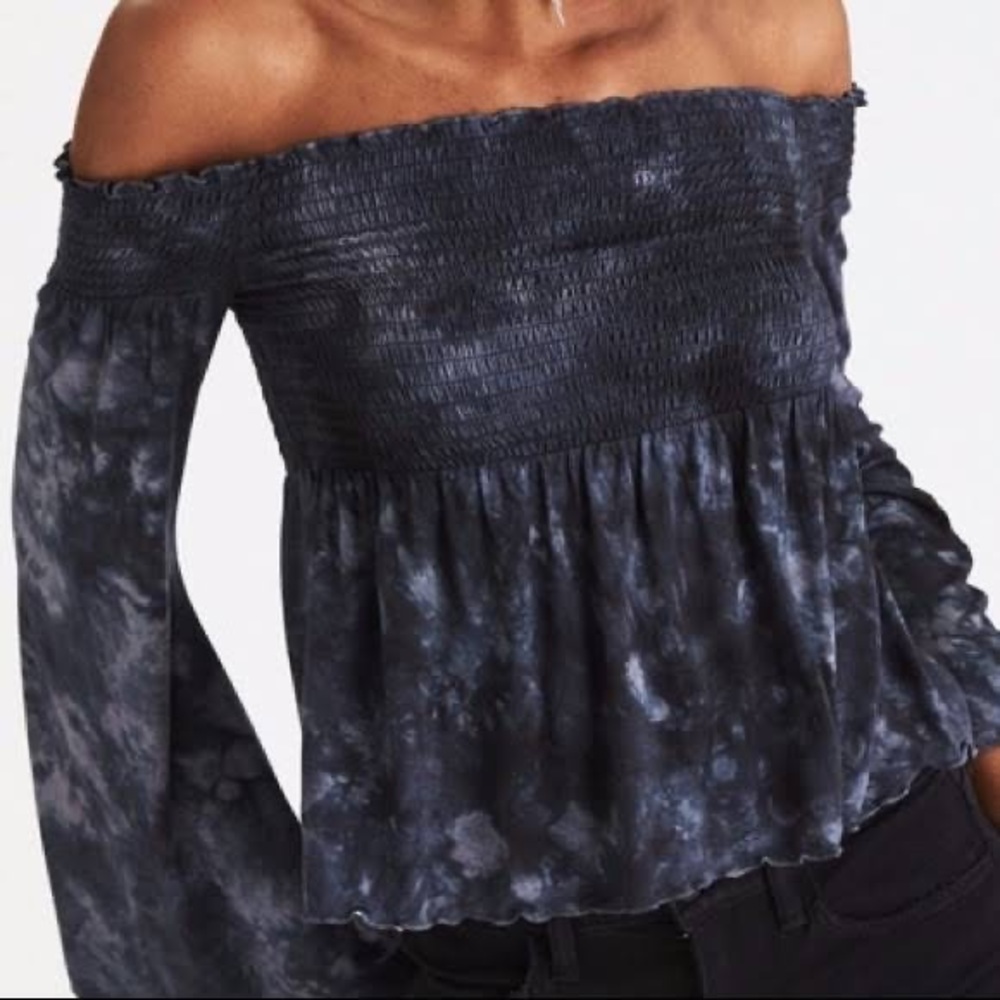 American Eagle Smocked Off The Shoulder Bell Sleeve Top